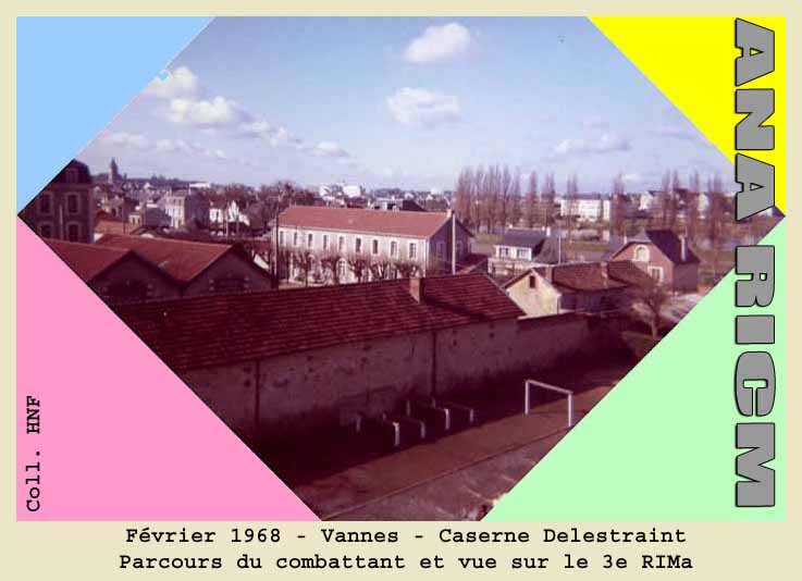 Vannes, caserne Delestraint, vue sur le parcours du comnbattant et la caserne Foch (1968)
